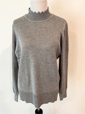 Select + Trend Gray Zig Zag Scallop Edge Mock Neck Sweater Womens Sz XL